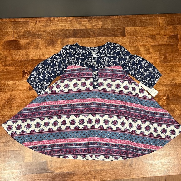 Girls 12-18 month Boho Dress Old Navy Mixed Print Patchwork Fall Colors Dress - Picture 2 of 6